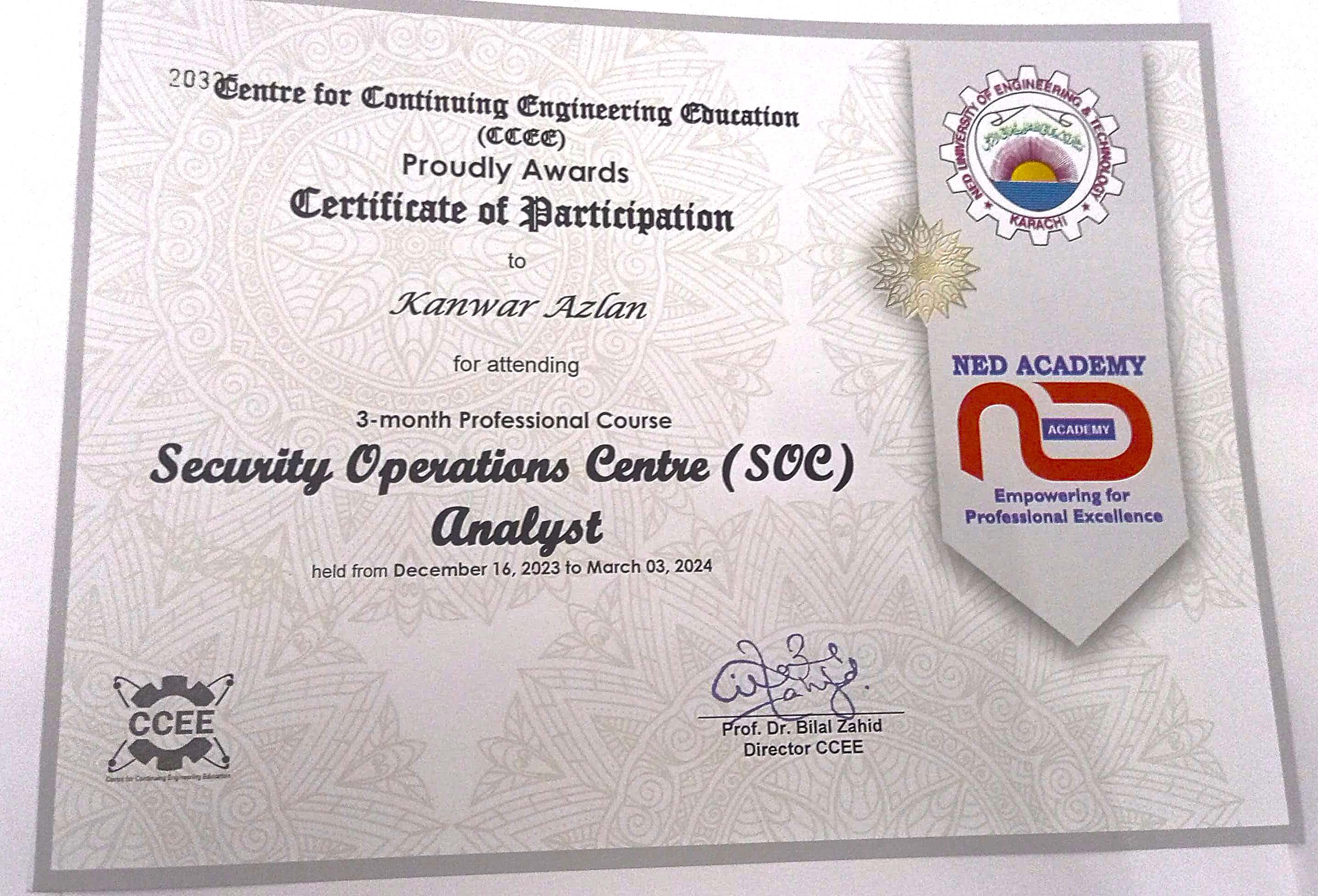SOC Analyst Certificate